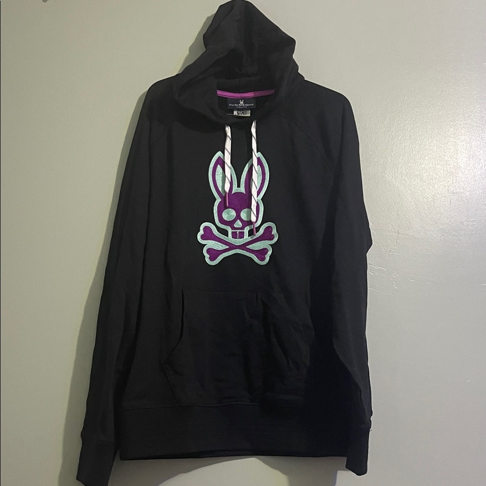 Psycho Bunny Black Hoodie with Purple and White Logo
